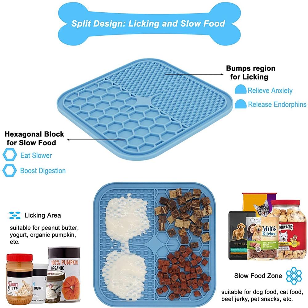 Lick Pad designed for Dog Cat Slower Feeder Licky Mat designed for Puppy Kitten Silicone Dispenser Pet Feeding Licking Mat Bathing Distraction Pad
