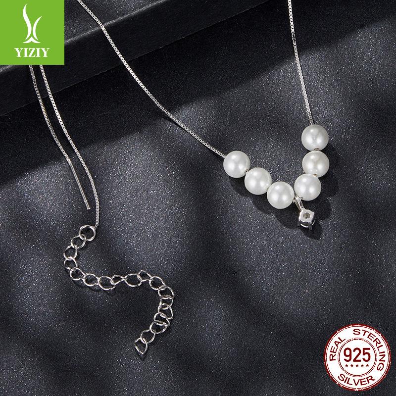 S925 Sterling Silver Smart Pearl Moissanite Necklace, Women'S Premium Stacked Collarbone Chain Autumn And Winter Light Luxury