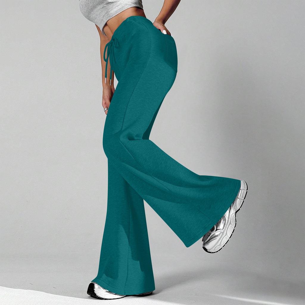 Ladies Fashion Loose Draw String Waist Solid Color Cargo Pants Leisure Flares