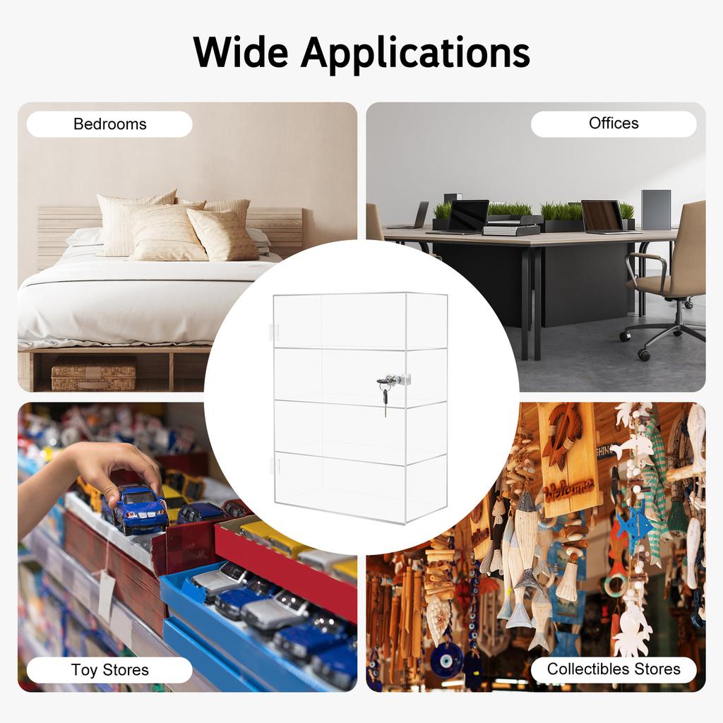 Acrylic Display Case 4-Tier Lockable Cabinet, Clear Showcase for Funko Pop Figures, Mini Cars, Collectibles Storage and Display