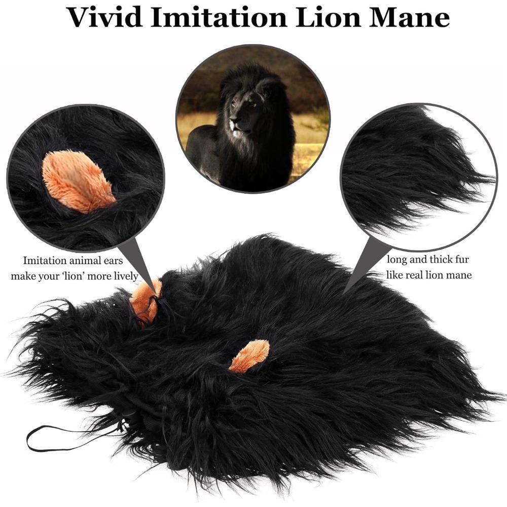 Lion Mane Wig with Ears for Dogs - Pet Costume Headgear for Halloween