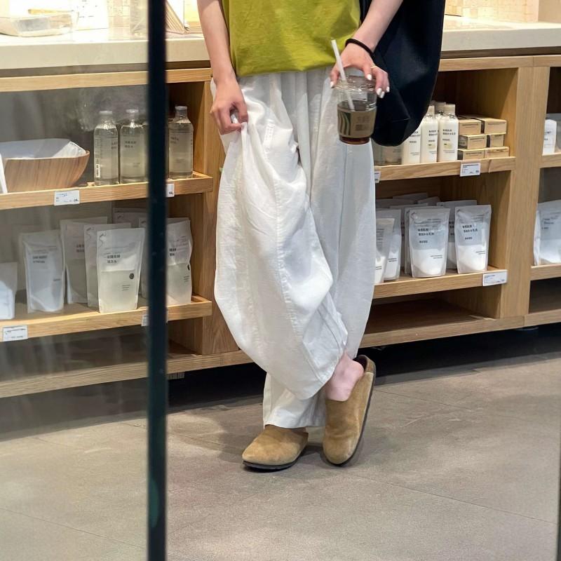 Womens White Wide Leg Pants Loose Casual Trousers Lazy Style Workwear Balloon