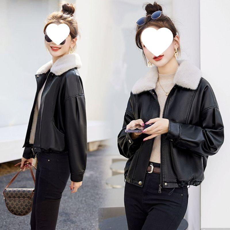 2025 Women's Petite Leather Jacket: Short, Fleece-Lined, and Perfect for Spring, Autumn, and Winter