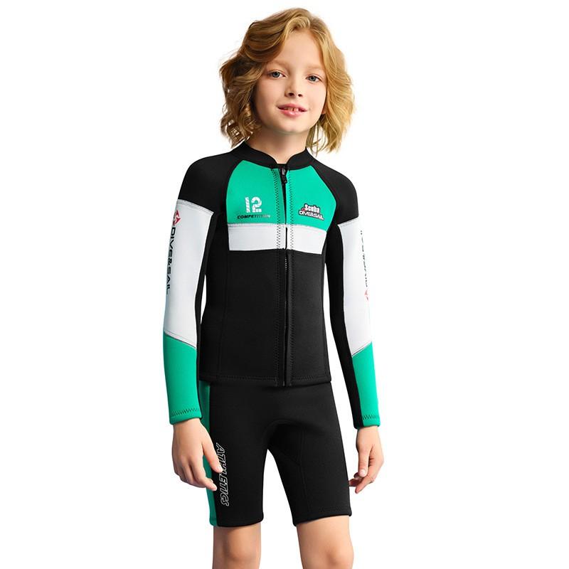 

Children s Diving Suit 2.5MM Boys Split Swimsuit Long-sleeved Cold-proof Sun-proof Snorkeling Surfing Shorts XXL зелёный