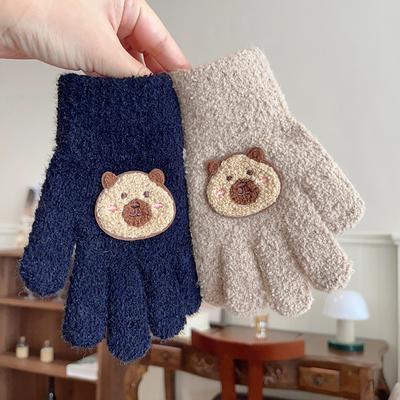 Cute Bear Baby Knit Gloves Cartoon Solid Color Toddler Boys Girls Mittens Outdoor Anti-cold Full Finger Gloves
