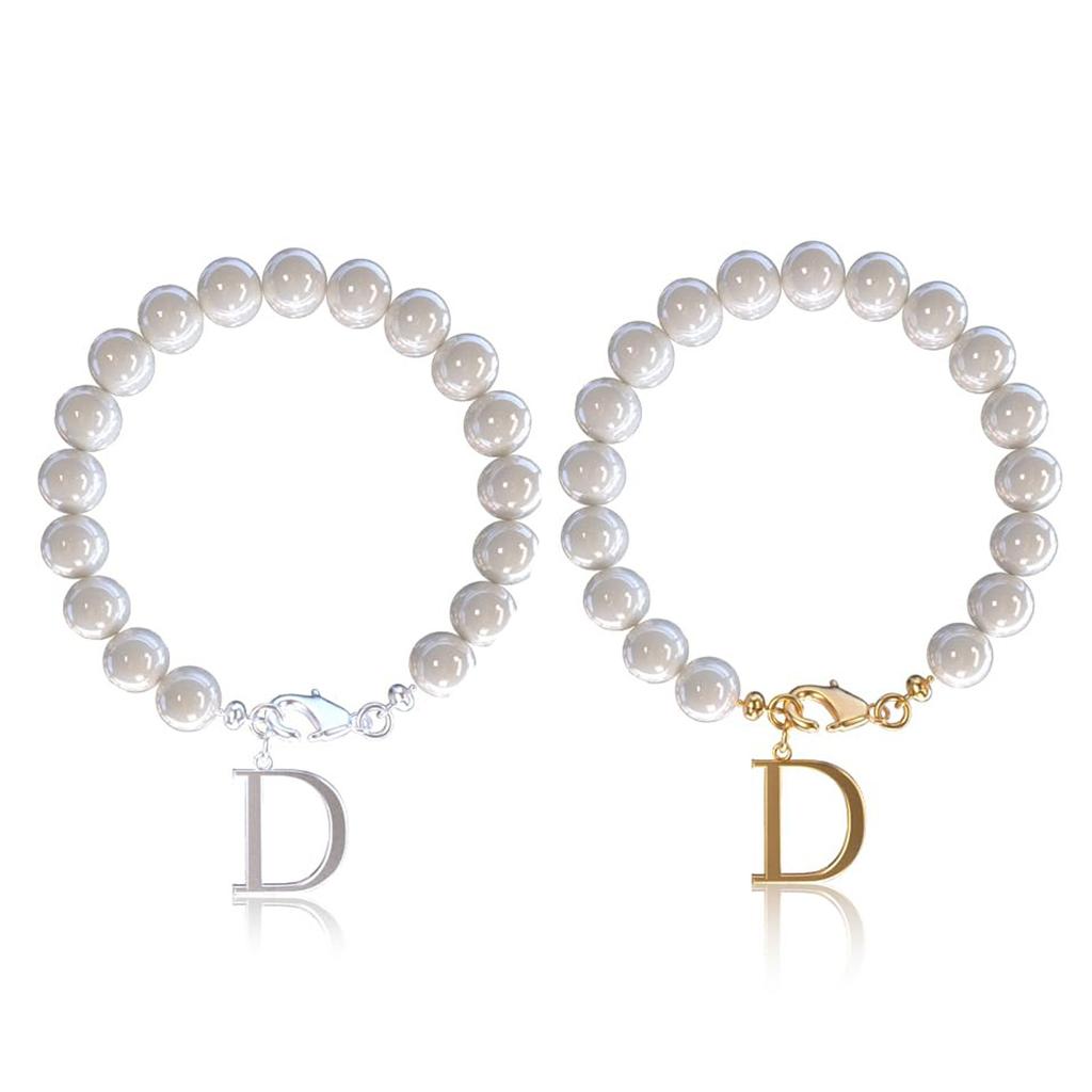 Letter Bracelet Set Stainless Steel Letter Pendant Pearl Beaded Lobster Buckle Cup Pendant Pearl Set Bracelet
