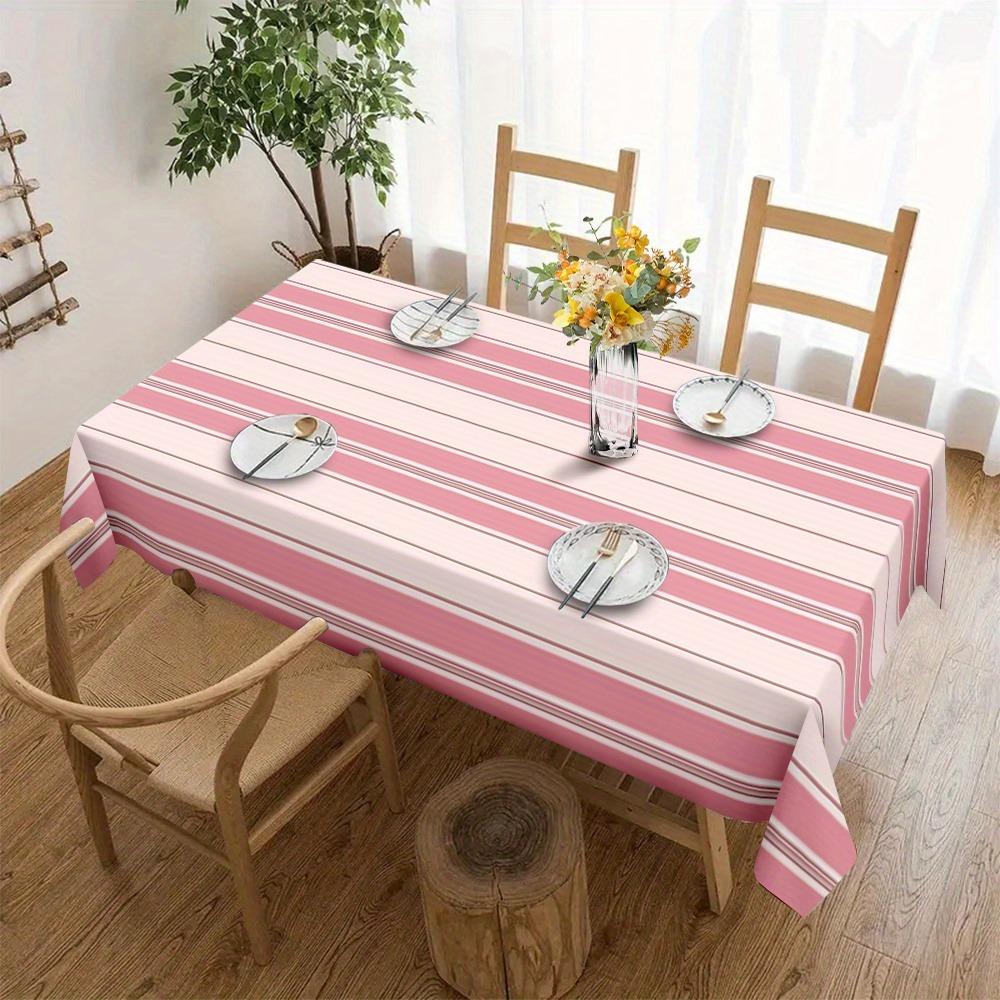 Simple Pink Striped Rectangle Tablecloth for Table Decor Washable Kitchen Dining Table Cloth Holiday Wedding Party Decorations