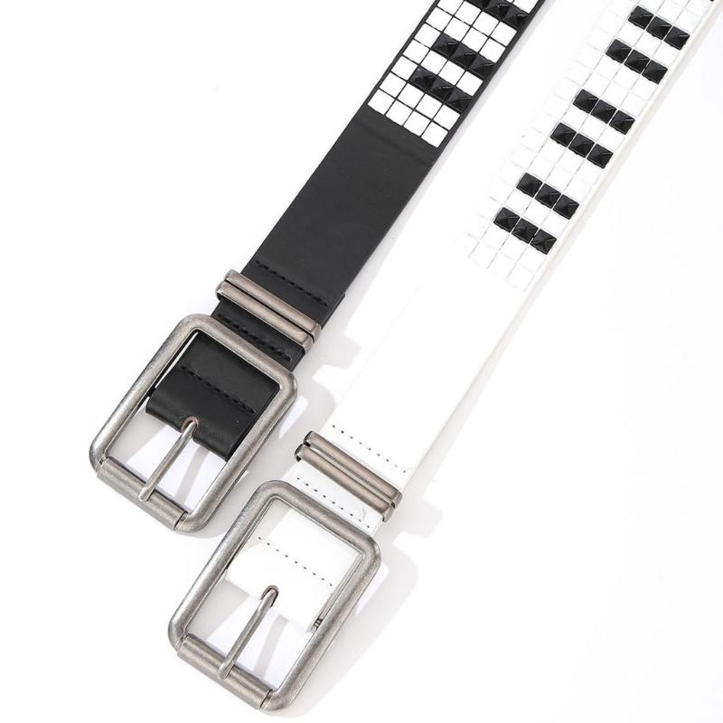PU Leather Waist Belt Girdle With Piano Rivets Decor And Hollow Electroplating For Daily Commute Summer Style