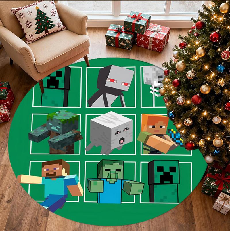 Minecraft Pattern Round Rug, Indoor/Outdoor Mat, for Picnic, Gameroom, Bedroom, Office, Living Room, Home Decor Carpet, Birthday Gift