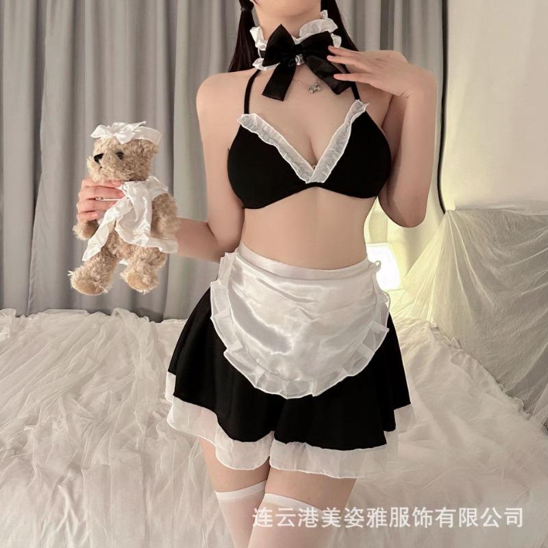 New Nightclub Hottie Sexy Collar Three-point Maid Uniform Maid Suit Cosplay Cute Pussy Pure