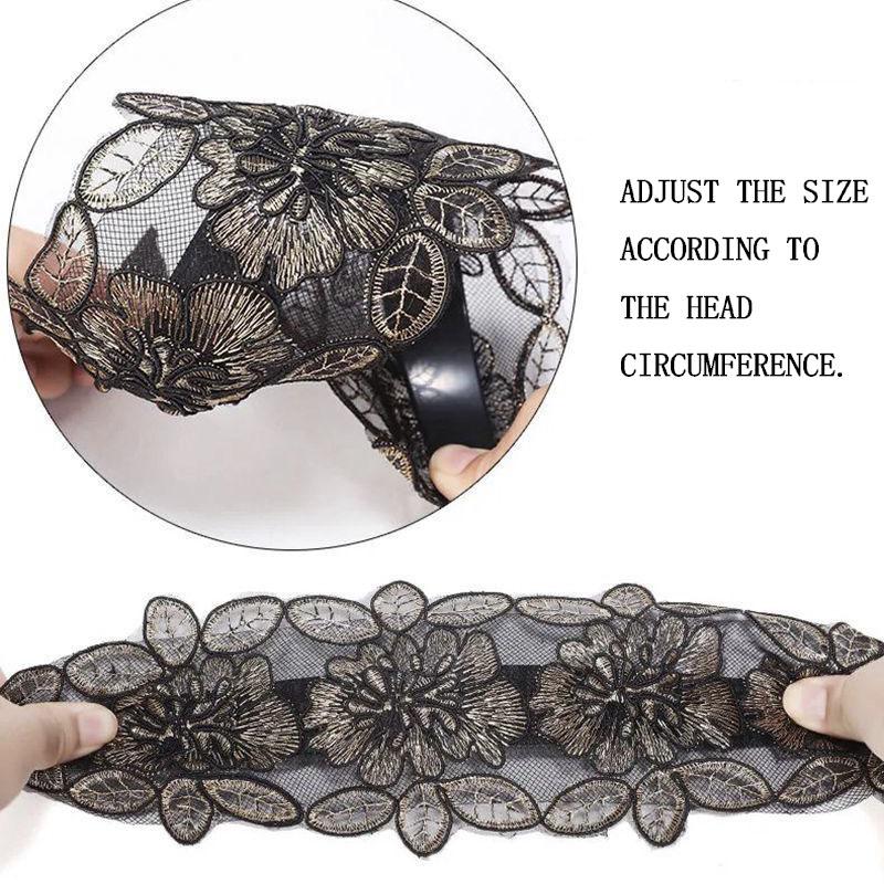 Faixa de cabelo feminina de aba larga faixa de cabelo de renda faixa de cabelo grampo de cabelo para adultos com dentes antiderrapante cocar