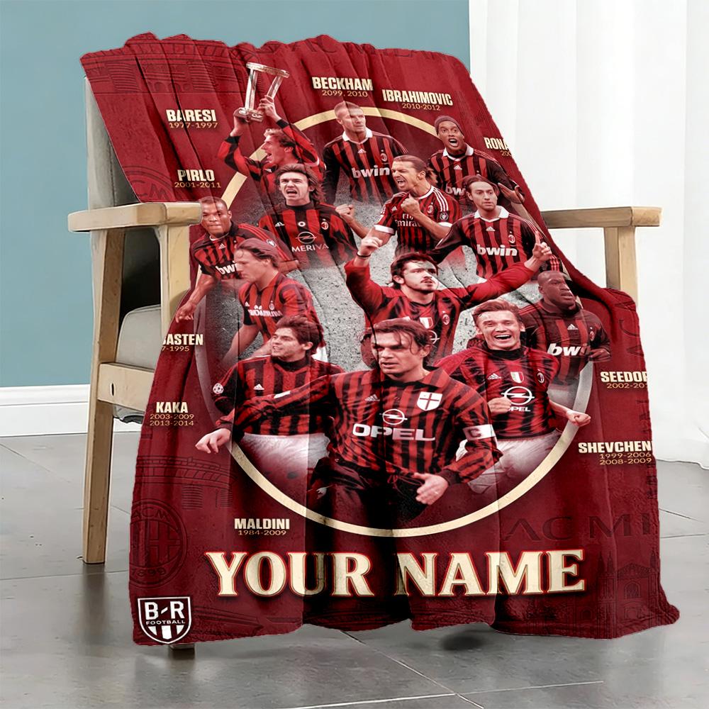 Ac Milan Personalized Name Blanket Multi-purpose Customizable Blanket Warmthful Decor Throw For Sofa Chair Office Couch All-Season Use