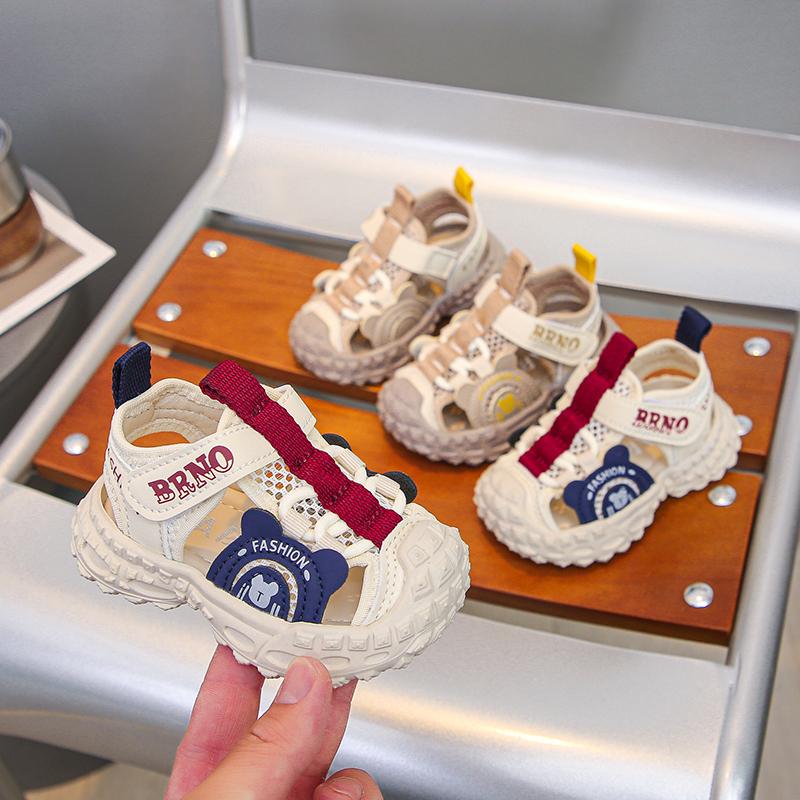 Baby Walking Shoes Toes Capped Soft Sole Kids Beach Shoes Non-slip Mesh Breathable 2025 Summer New Boys Girls Sandals Hook&loop