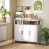 Industrial Kitchen Sideboard with Open Shelf, 2 Cabinets, Adjustable Shelves for Living Room, Dining Room, White
