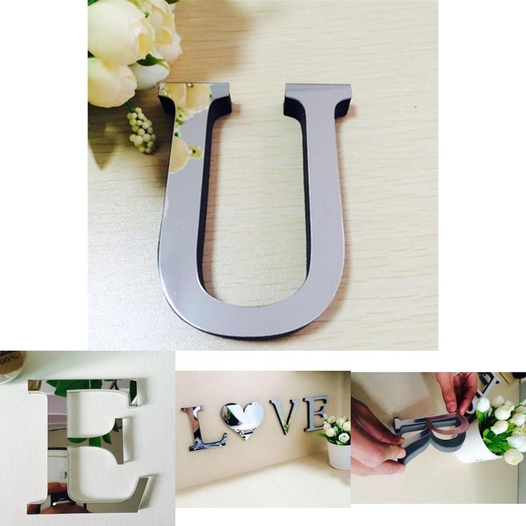 Chic 4 Letters Love Home Furniture Mirror Tiles Self-adhesive Wall Sticker Decor