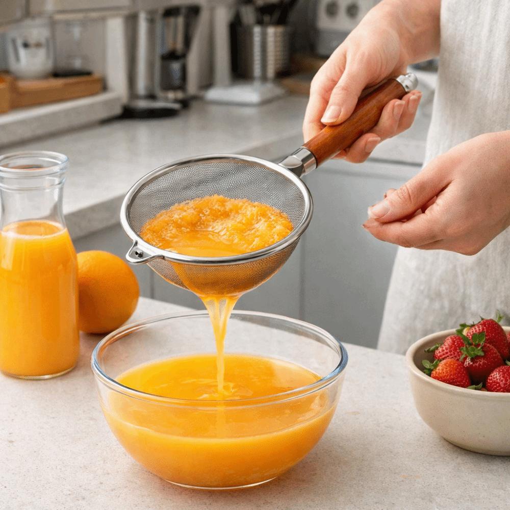 Food Grade Flour Filter Spoon Wooden Handle Kitchen Filter Handheld Sifter  Juice Filtering