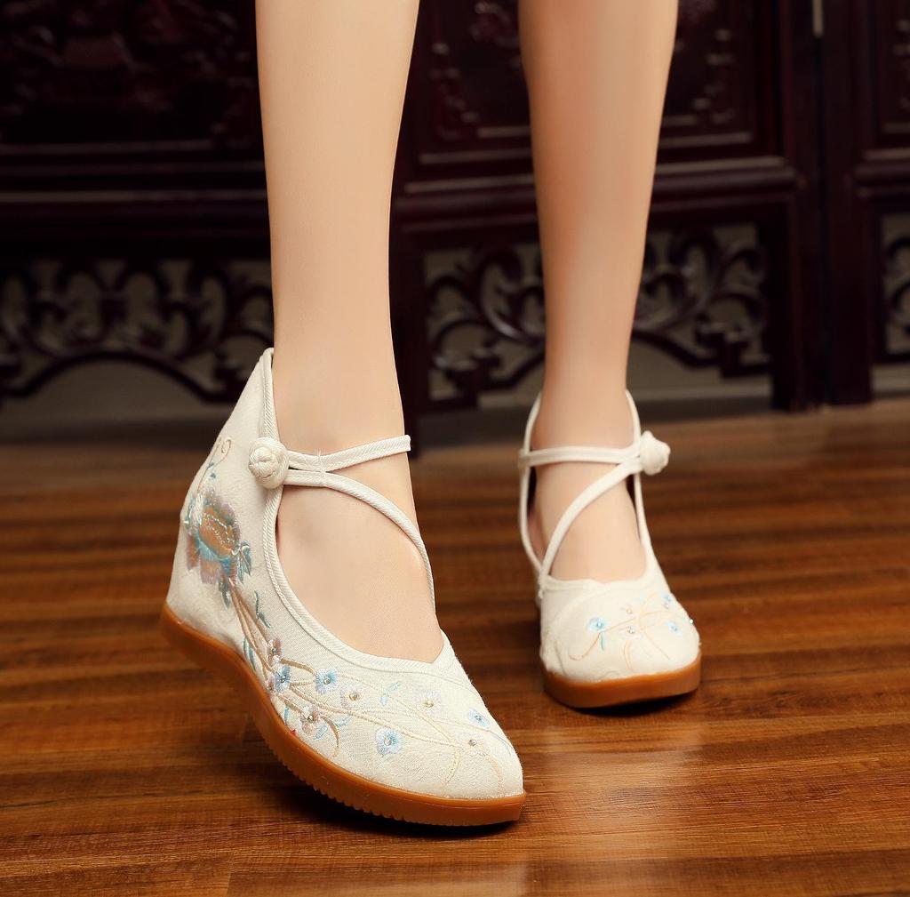 Scarpe da Sposa Yalan 2020 da Donna in Jacquard Etnico di Cotone con Zeppa Nascosta
