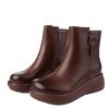 Thick-soled Shoes, Short Boots, Women's Soft Leather Round Toe Flat Bottom Fleece Warm Casual Boots