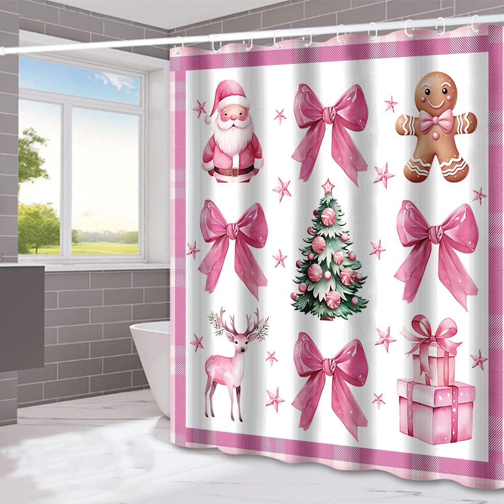 Santa Claus'S Bow Tie Washable Dirt-Resistant Shower Curtain Shower Head Waterproof Polyester Bath Curtain For Home Decor