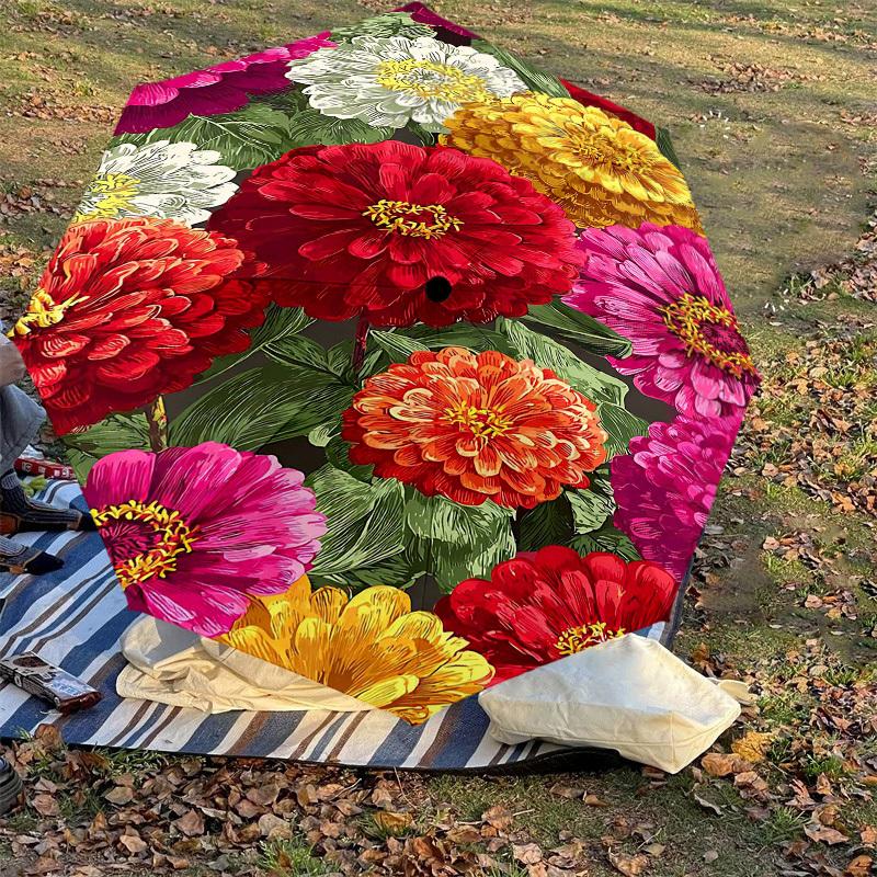 1 Stück Blumenmuster-Regenschirm - 8 Speichen verstärkt - Tragbar - Faltbar - Reise - Geeignet für alle Jahreszeiten - Outdoor - Tägliche Nutzung -J0340