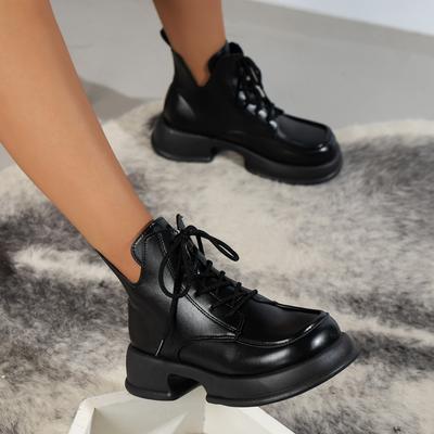 Scarpe da Donna Moda Autunno Stivaletti alla Caviglia da Donna Stringati con Plateau Suola Sottile Stivali Singoli