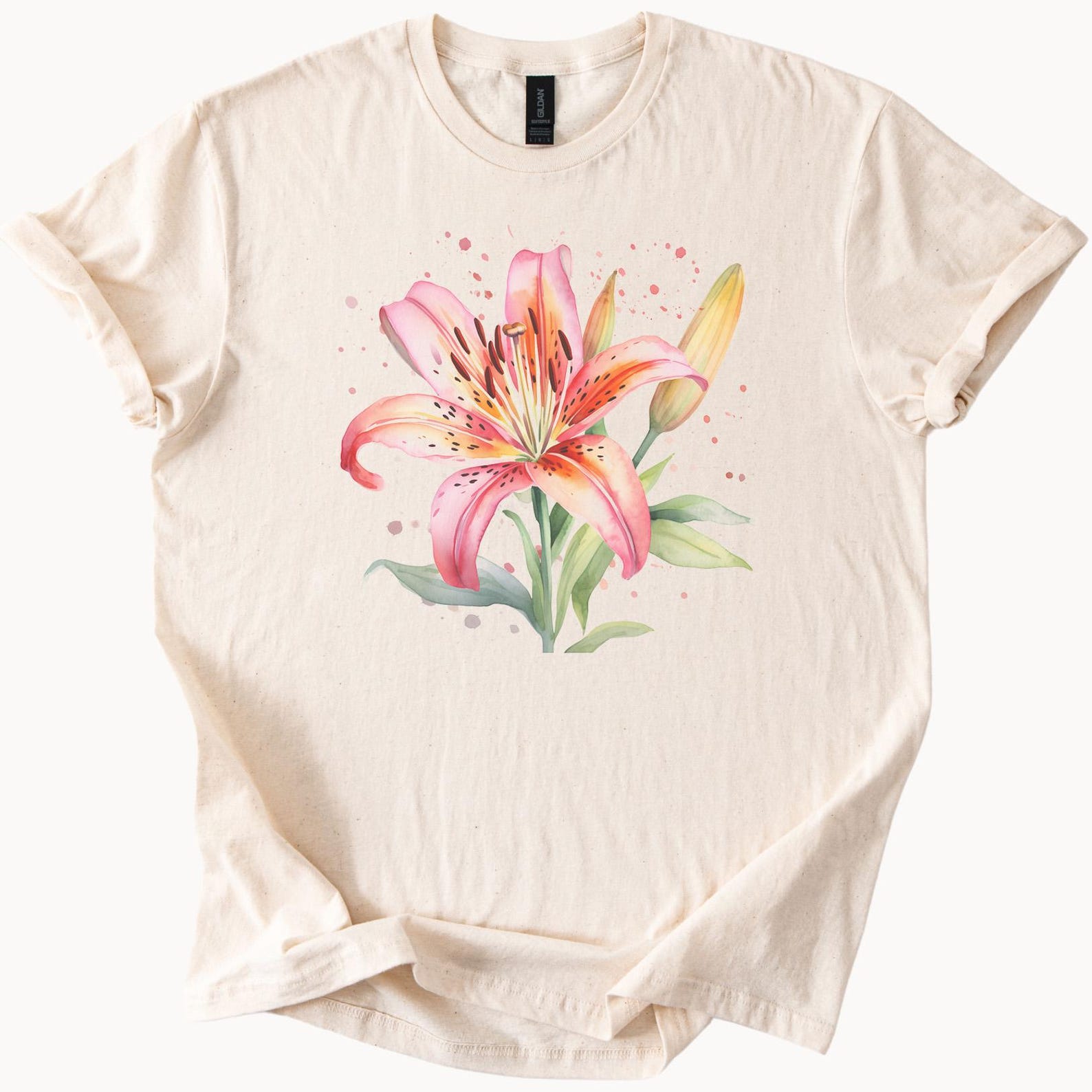 Pink Lily Flower Watercolor Graphic T Shirt Botanical Floral Art Tee Nature Inspired Hand Drawn Bloom Shirt Gift for Flower Lovers 160