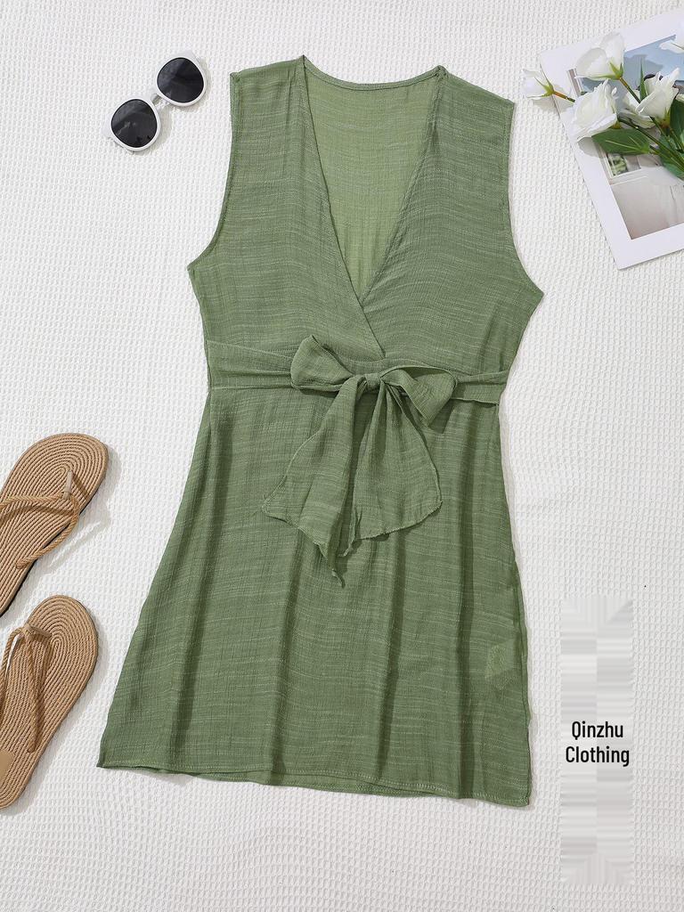 European-American Sleeveless Beach Cover-Up: Durable & Sexy Mini Skirt Dress