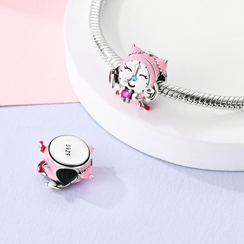 

Pink Cute Alarm Clock Beadscopper Plated Original Beads Fit Originalcharms Bracelet Beads Jewelry Gifts For Women