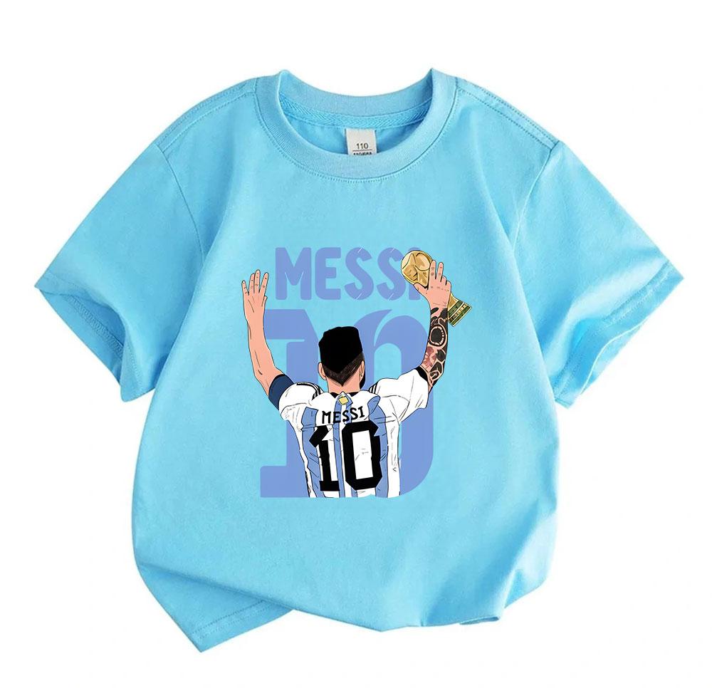 Kids Boys Girls 100% Cotton Crew Neck Short Sleeve T-Shirt, Football Star 10 Print Casual Tee for Youth Sports Fans, Comfortable Summer Daily Tops for