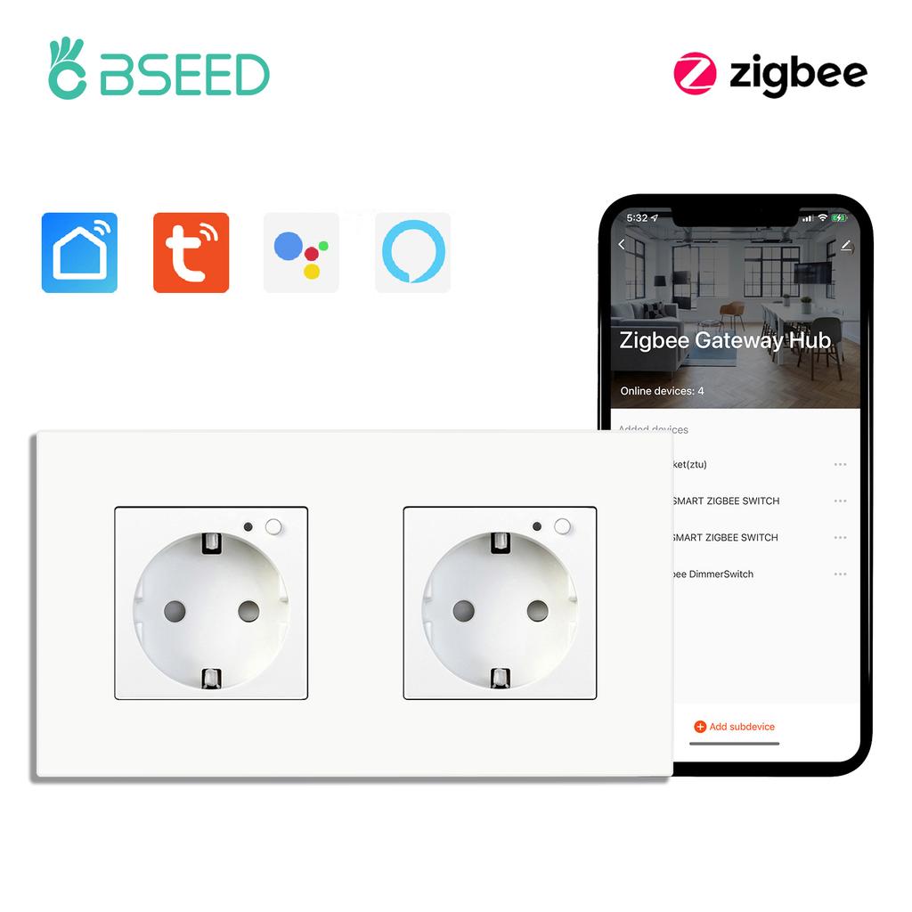 Bseed Zigbee Europe Russia Standard Plastic Wall Smart Power Socket Plug Work With Tuya Gateway Smart Life Alexa App Four Colors