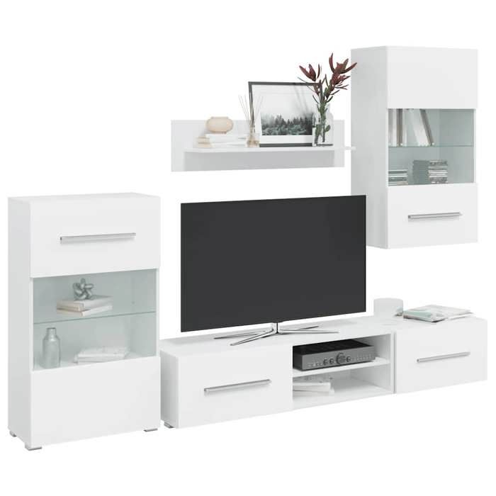 VidaXL Meuble TV mural avec éclairage LED 5 pièces Blanc