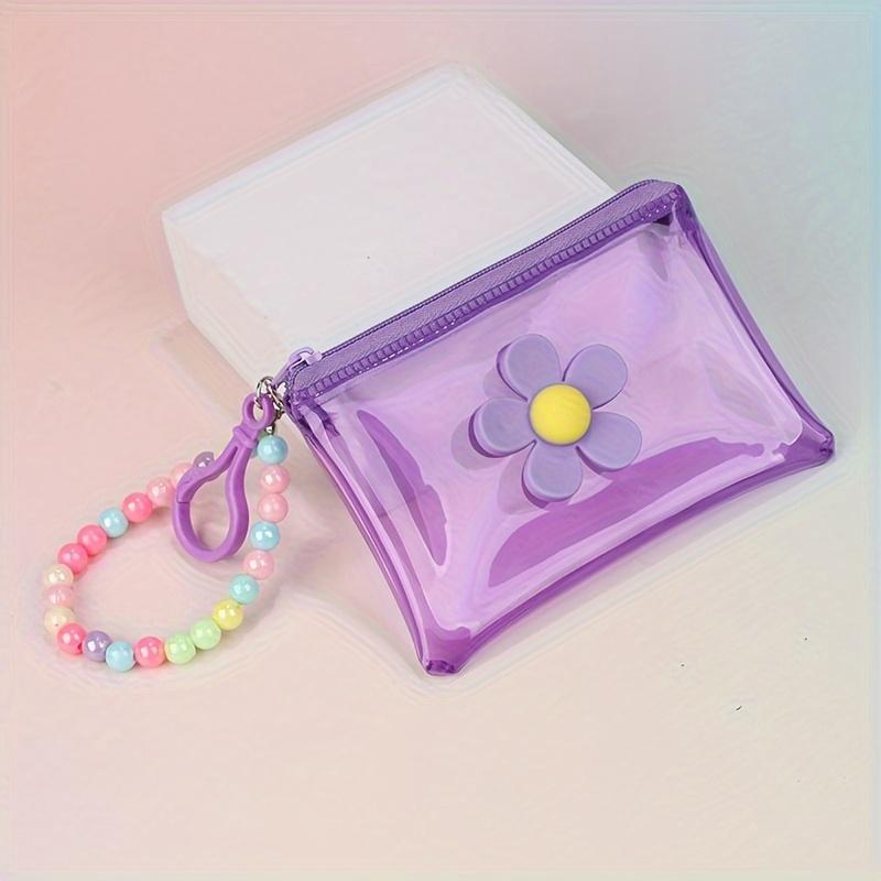 Transparent PVC Chic Coin Purse | Compact Key & Card Holder, Zip Closure | Easy Clean with Beaded Chain