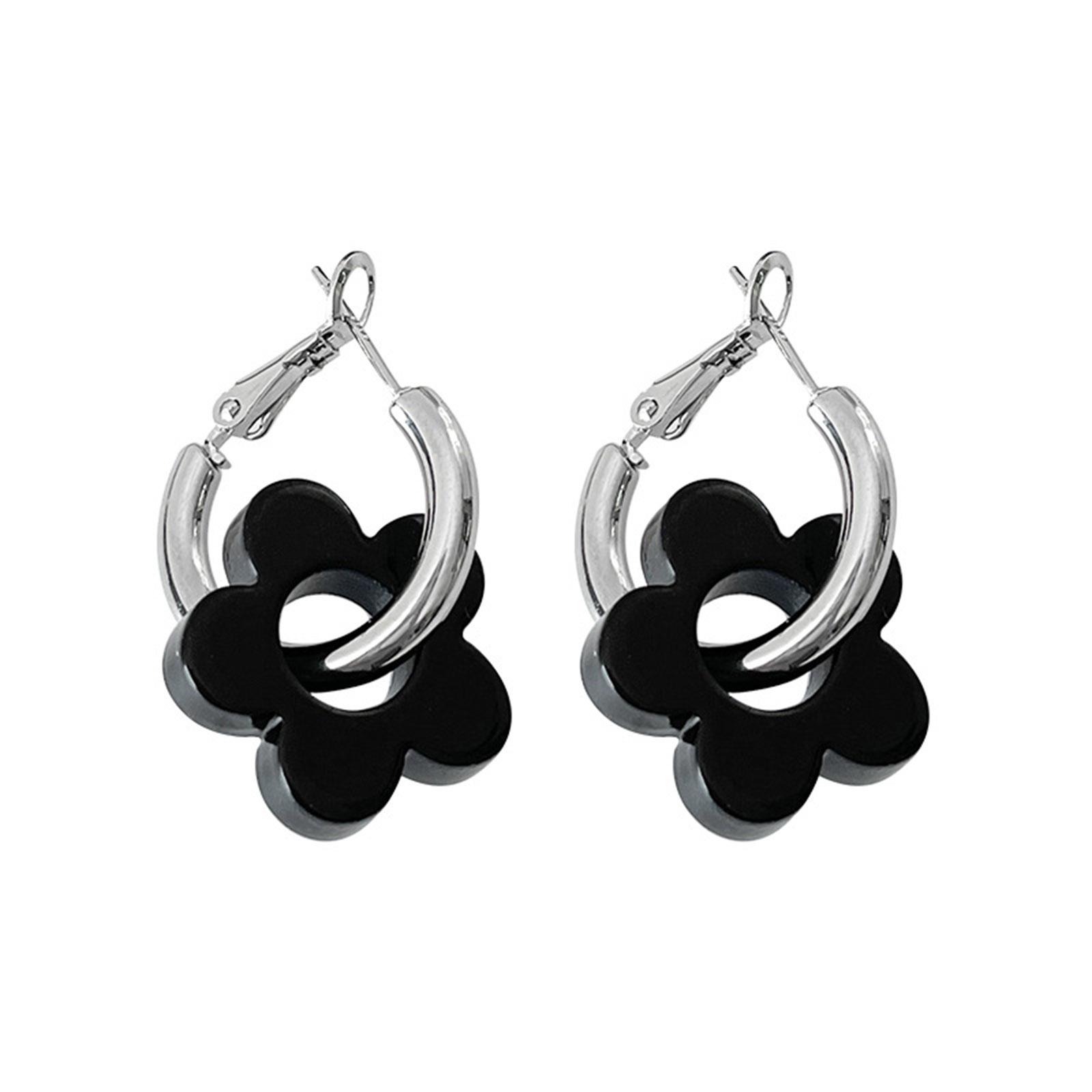 

Small Hoop Earrings Black Flower Round Circle Earings Round Earrings Jewelry Accessories Circle Earrings for Women Girls 1