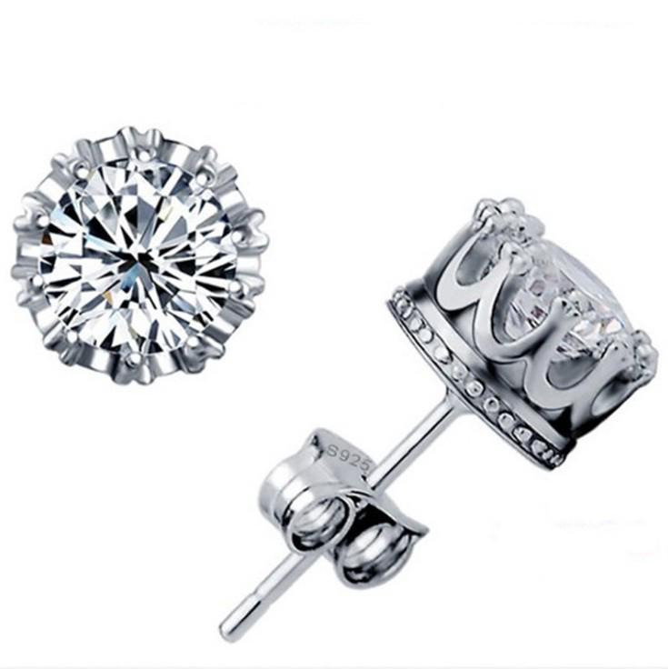 Korean Style Crown Stud Earrings with Rhinestone Zirconia