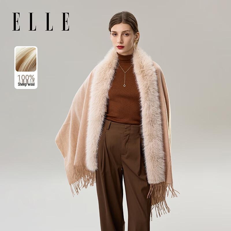 

ELLE Women s 100% Wool Shawl with Faux Fur Collar 180*60CM