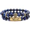 Cross Tiger Eye Copper Micro-inlaid Elastic Bracelet Set: Black Frosted Zirconia Beads in Punk Style