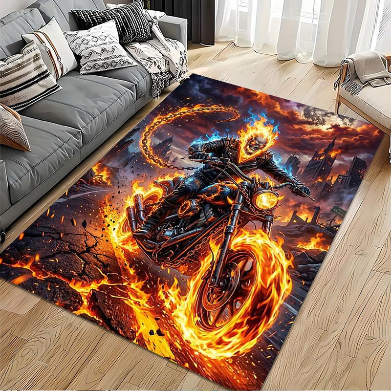 Flaming Skull Rider Carpet suitable as a non-slip mat for the living room or bedroom sofa