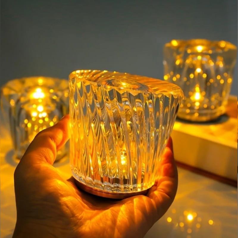 1PC Crystal Atmosphere Table Lamp Diamond-shaped Rechargeable Night Light for Bedroom Living Room Bar Party Decor Lighting