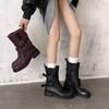 Autumn and Winter Large Tube Knight Boots Women's Leather Large Size Women's Boots Sleeve Solid Color Cowhide Rubber Sole Versatile Medium Tub