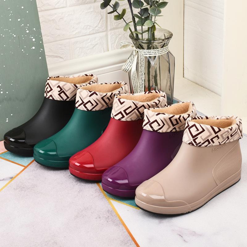 Rain shoes low-top rain boots short tube non-slip velvet water boots thermal cover shoes comfortable wear-resistant youth comfortable