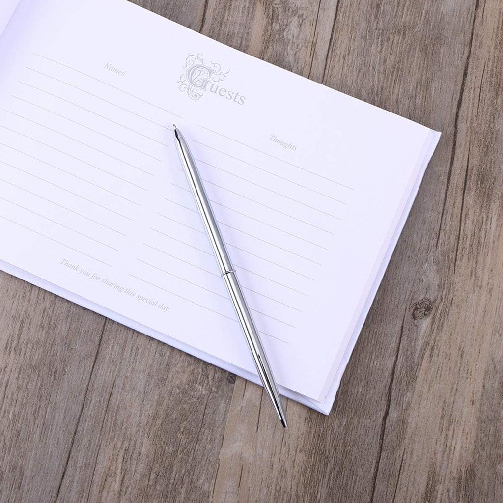 Wedding Guest Book and Pen Set Double Heart Rhinestone Decor Signature Book with Pen for Wedding Party Decorations - White