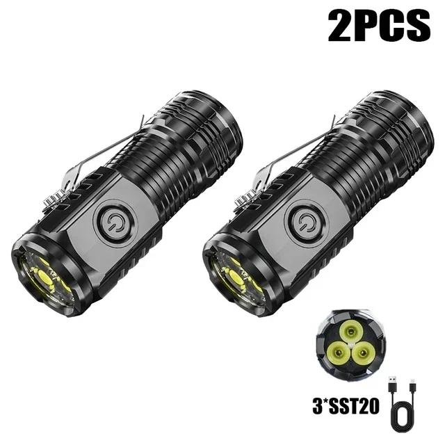 Pocket 3 LED Portable Flashlight Super Bright Torch Waterproof Mini Light with Cap Clip for Outdoor Hiking Camping Working Lamp