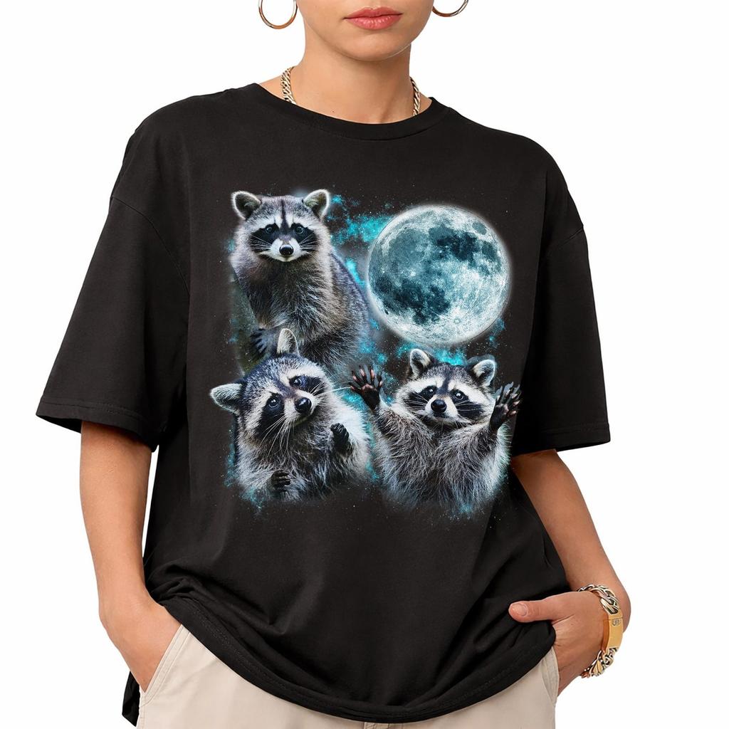 Comfort Colors Raccoon T-Shirt, Three Raccoons Moon Graphic Tee, Trash Panda Shirt, Funny Wildlife Gift For Him, Retro Animal Lover Tee