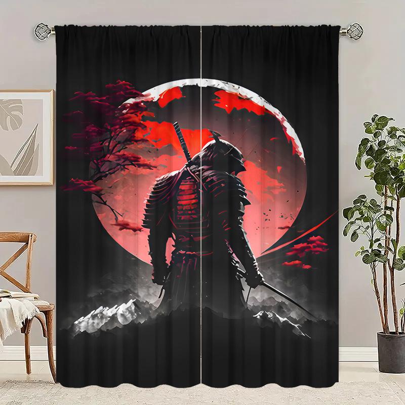 

2 шт. - Красные шторы из полиэстера «Ночной воин», шторы с кулиской 42*84, для спальни, гостиной, украшение домашней комнаты 29Wx64L(75x166CM)x2