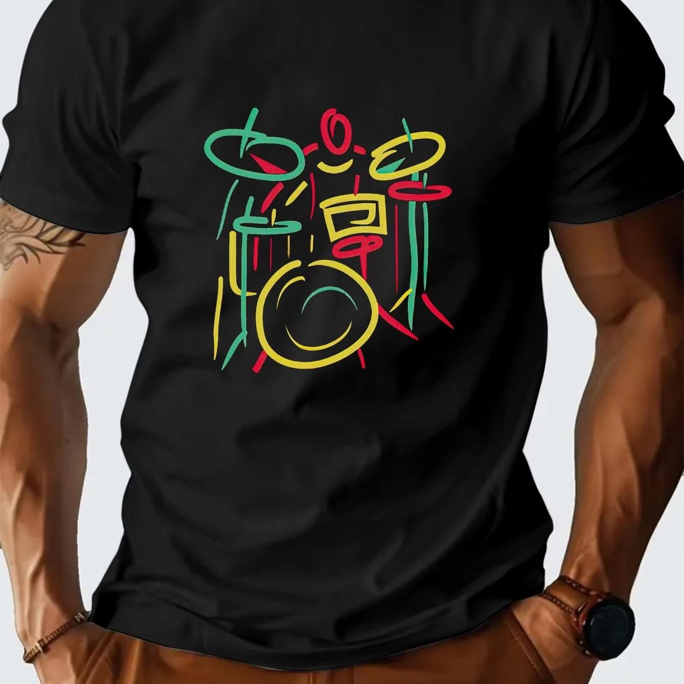 

Men Abstract Colorful Drummer Graphic TShirt Vibrant MusicInspired Print Breathable Regular Fit Short Sleeve Tee Men Clothing 4XL