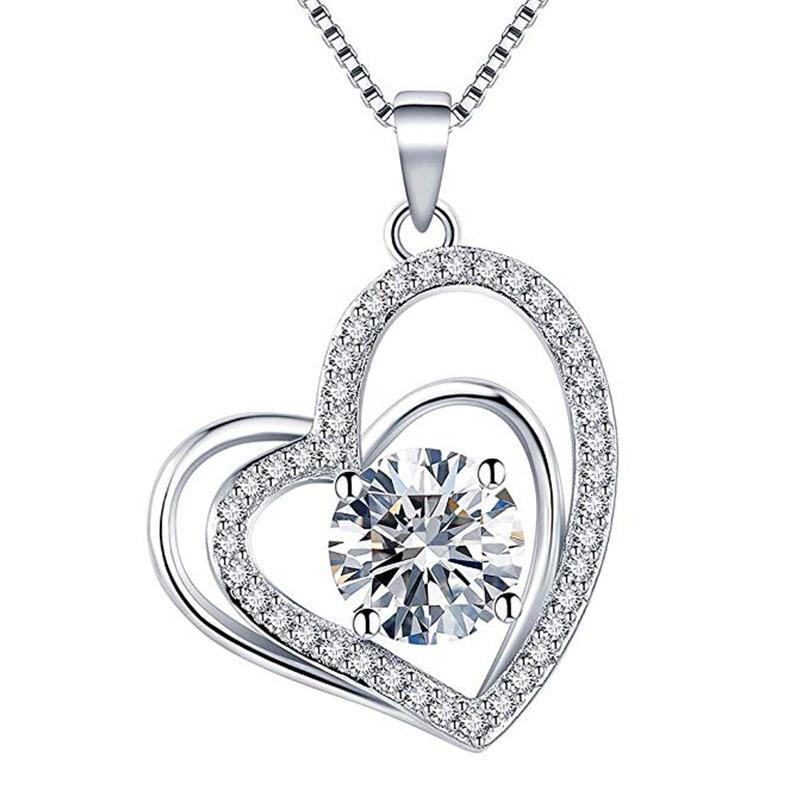 

Huitan Bling Bling Princess Heart Pendant Necklace Silver Color Romantic Wedding Engagement Necklaces Trendy Jewelry for Women 45cm