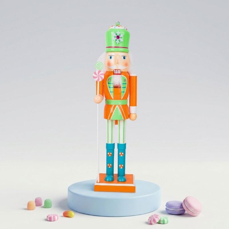 Seasonal Candy Colored Nutcrackers Figurine Wooden Holiday Decoration with Classical Character and Freestanding Base for Tabletop Mantel Decors