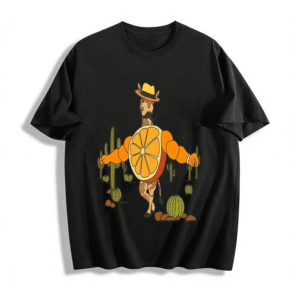 Western Cowboy Style Orange Chest Muscle Giraffe Graphic Casual Tee Pure cotton T-shirt XXS