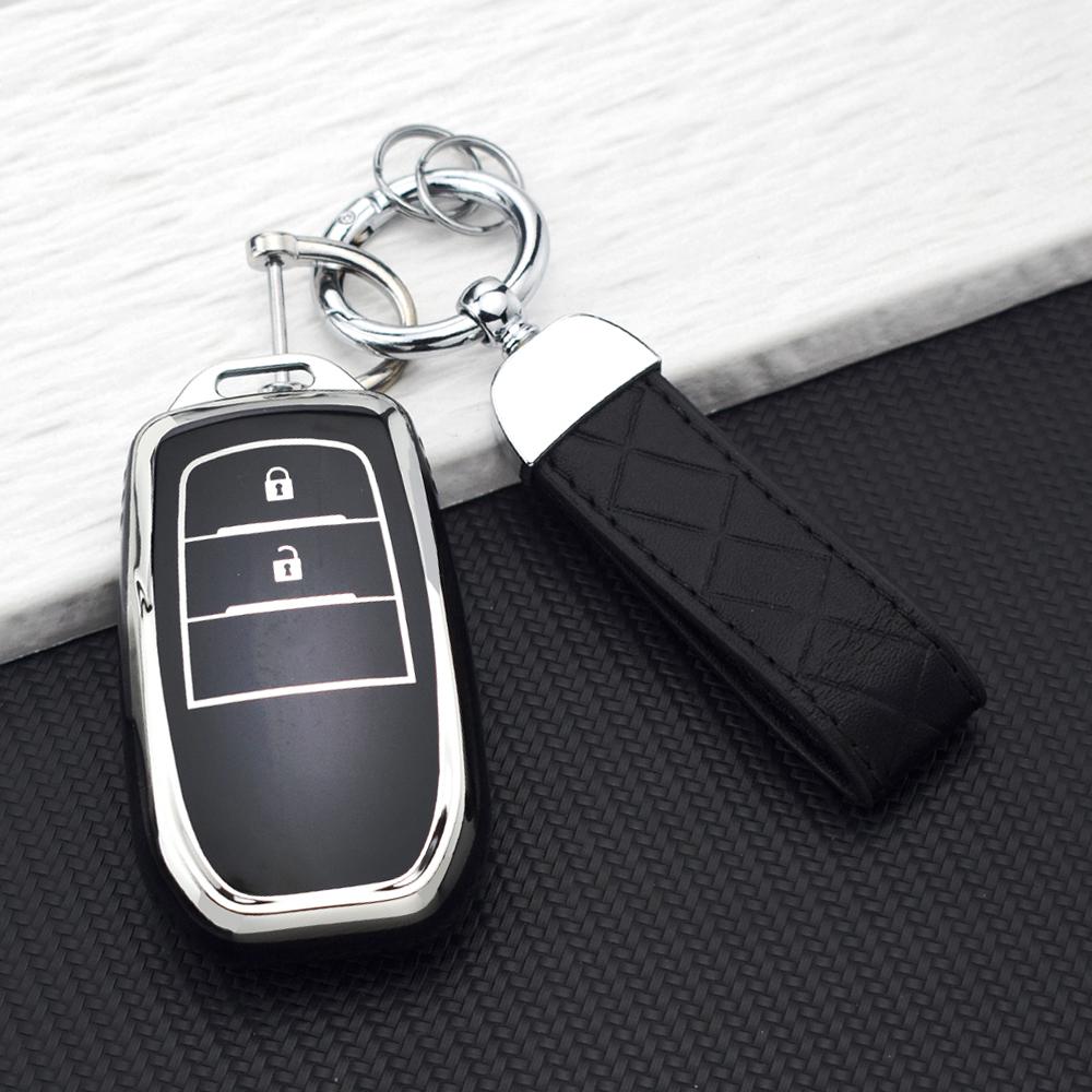 2/3 Buttons TPU Car Key Fob Case Cover for Toyota CHR Hilux Fortuner Land Cruiser 200 Camry Corolla Crown RAV4 Highland Keychain