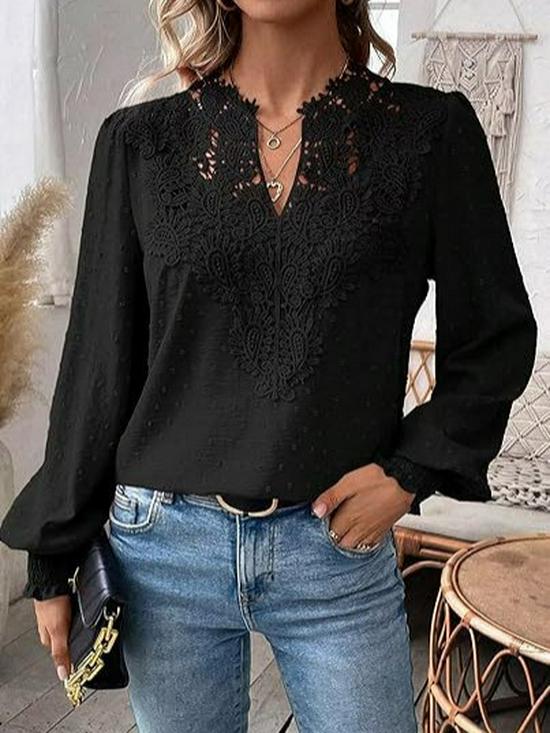 2025 Women's Fashion Lace V-Neck Long Sleeve Blouse